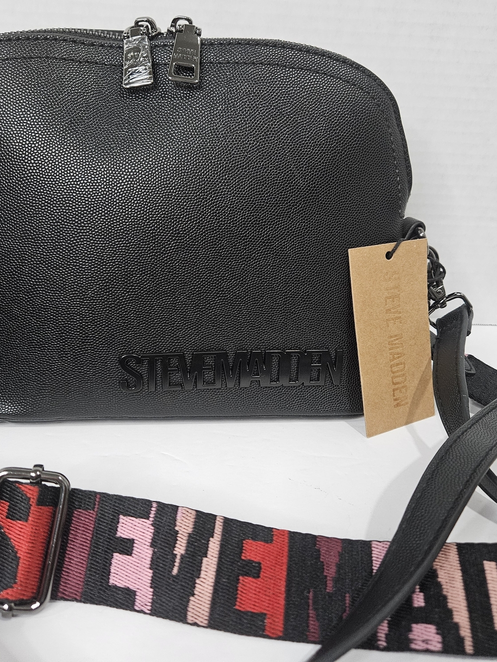 Steve Madden Black Crossbody Bag with Branded Web Strap